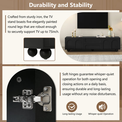 Black Arched Door TV Stand with Drawers 75 Inch Media Console