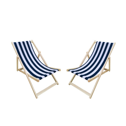 populus wood sling chair blue Stripe Broad blue Stripe (color: Dark blue) folding chaise lounge chair-2PCS