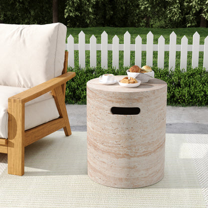 Outdoor/Indoor Lightweight Concrete Side Table With Side Handles,Travertine Finish