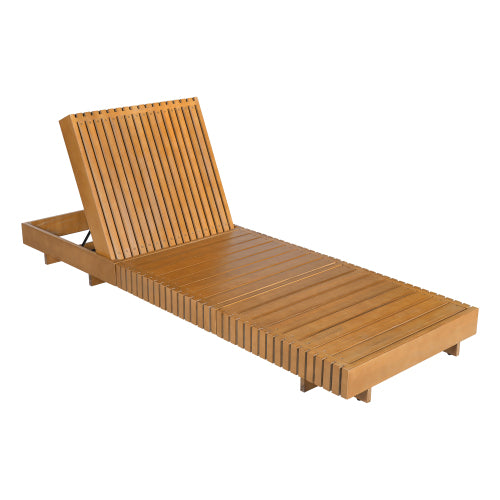 Outdoor Chaise Lounge Chair with 6-Position Adjustable Backrest,Acacia solid wood,Copper Teak Color