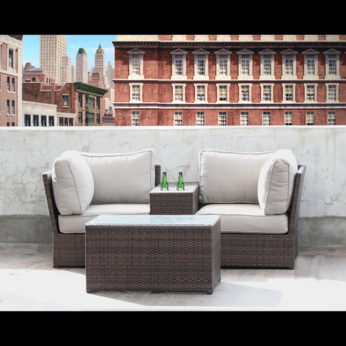 Fully Assembled 2 Piece Outdoor Rattan Seating Group with Cushions Loveseat Coffee Table