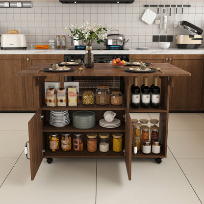 47-Inch Folding Dining Table with Storage Shelves and Wheels