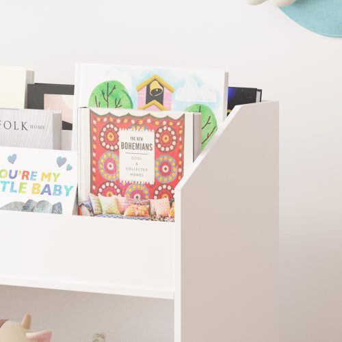 Toddler Book Display Shelf with Storage Bin Wooden Kids Bookcase
