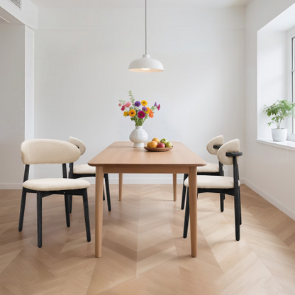 Set of 2 Beige Cotton-Linen Dining Chairs, Black Solid Oak Wood Legs 300lbs Capacity Armless Side Chairs