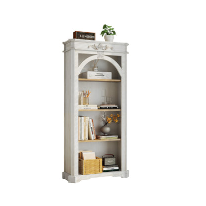 65-Inch Antique White 4-Tier Tall Bookcase for Living Room Office
