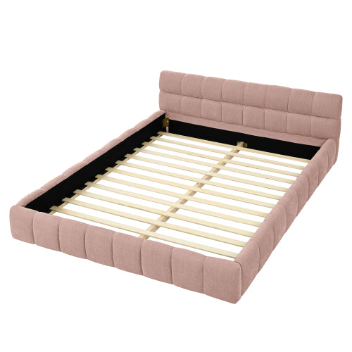 Queen Size Upholstered Bed Frame with Thick Fabric, Chenille Fabric Grounded Queen Size Platform Bed with Headboard and Solid Frame. No Box Spring Needed, PINK(68inch *86.5inch *23.5inch )