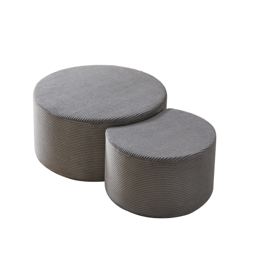 Set of 2 Upholstered Nesting Round Coffee Tables, Ottoman Side Table, No Assembly