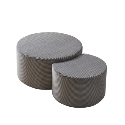 Set of 2 Upholstered Nesting Round Coffee Tables, Ottoman Side Table, No Assembly