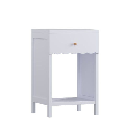 Modern  Nightstand with Drawer and Open Shelf,Scalloped Edge Bedside Table for Bedroom, Cute Minimalist Side Table for Kids Room or Girls' Room,Light Purple