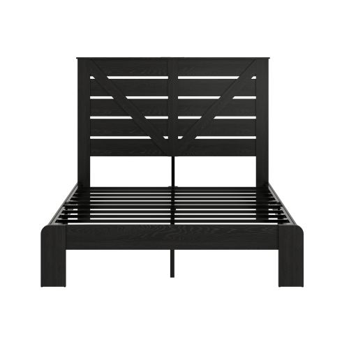 Queen Bed Frame Headboard , Wood Platform Bed Frame , Noise Free,No Box Spring Needed and Easy Assembly Tool,Large Under Bed Storage, Black