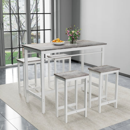 5-Piece White Oak Bar Table Set, Metal & MDF Structure with 4 Stools