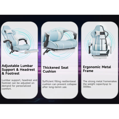 Gaming chair, Computer Chair Ergonomic Chair with Footrest Office Chair Ergonomic Computer Chair with Lumbar Backrest Bluewhite