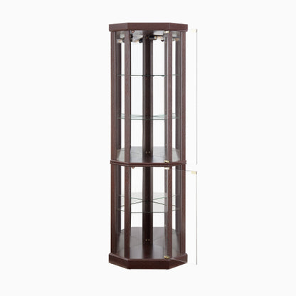 Dark Cherry Corner Lighted Glass Display Cabinet Adjustable Shelf Magnetic Closure Home Wine Collectibles Showcase