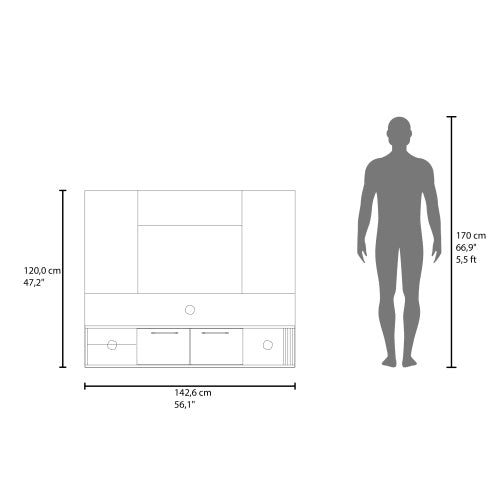56.1 Inch Natural Oak White Floating Style Entertainment Center with Cable Management Holes