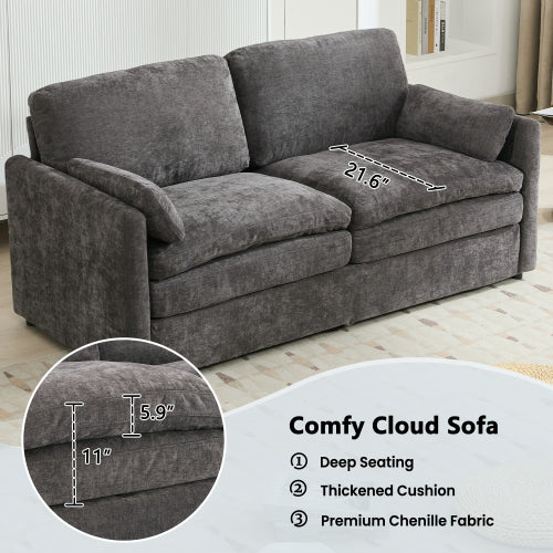 68.1-Inch Grey Cloud-Style Loveseat Sofa Double-Layer Cushion Chenille Couch with Detachable Lumbar Pillow