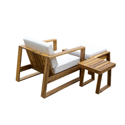 U_STYLE Acacia Wood Outdoor Lounge Set - Chair and Ottoman with Removable Cushions