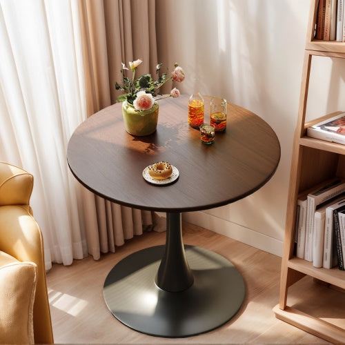 24inch  Walnut Round Tulip Table, MDF Top & Steel Base Mid-Century Dining & Coffee Table