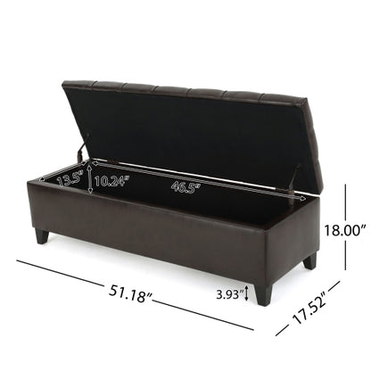 Dark Brown PU Storage Ottoman Bench, Tufted Upholstery with Rubber Wood Legs, 300 LBS Capacity, 51.18 inchL x17.52 inchW x18 inchH