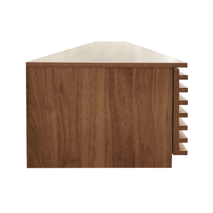 86.6 inch Walnut Legless Horizontal Slat Flip Door TV Stand Low Profile Media Console Fits 90 inch TV