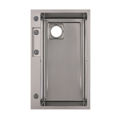 Waterfall Kitchen Sink, Stainless Steel Single Bowl in Black, Multifunctional Workstation with Flying-rain Faucet and Cutting Board, 30×18″ Stainless Steel Single Bowl Sink, LS-SSBL05