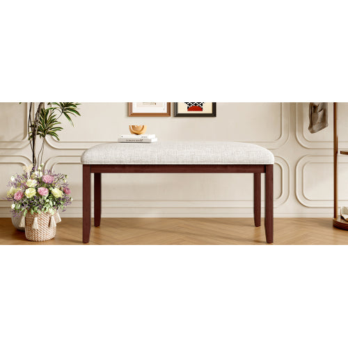 Upholstered Bench for Bedroom End of Bed,38-inch Entryway Bench for Living Room,Dining Bench with Padded Seat and Solid Wood Leg for Kitchen Bedroom,Indoor and Hallway (Bench, Beige+Cherry)