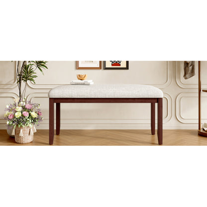 Upholstered Bench for Bedroom End of Bed,38-inch Entryway Bench for Living Room,Dining Bench with Padded Seat and Solid Wood Leg for Kitchen Bedroom,Indoor and Hallway (Bench, Beige+Cherry)