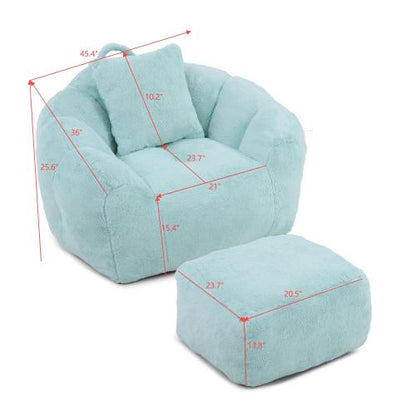 Oversized Shell-Shaped Faux-Fur Bean Bag Chair with Footstool for Adults & Kids
