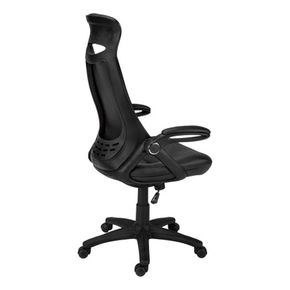 Office Chair, Adjustable Height, Swivel, Ergonomic, Armrests, Computer Desk, Work, Black Leather Look, Black Metal, Contemporary, Modern