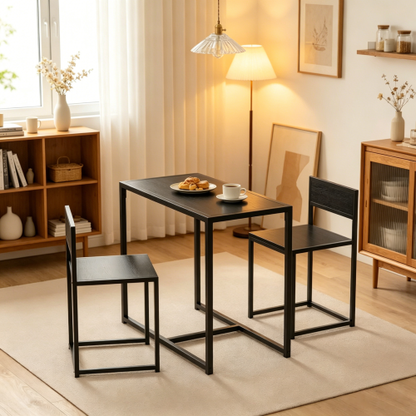 3-Piece Black Modern Dining Set, MDF & Galvanized Steel Table with 2 Low-Back Bar Stools