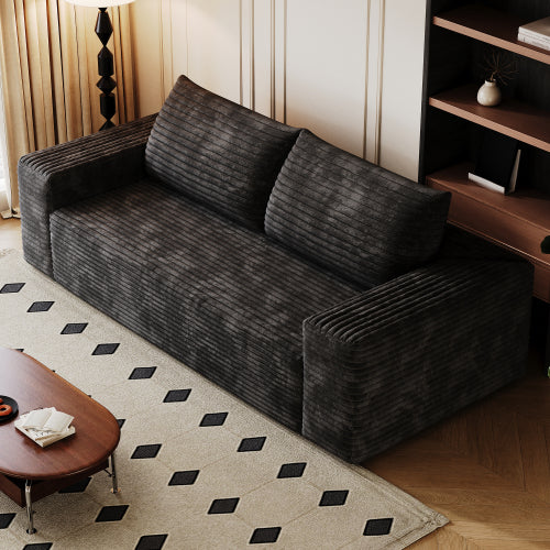 71 inch  Black Corduroy 3-Seater Deep-Seat Sofa, No Assembly
