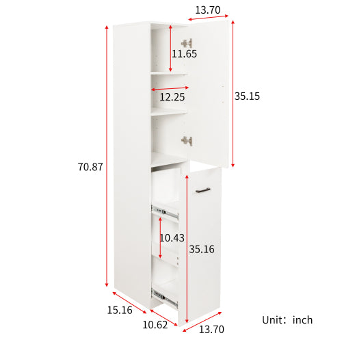 Kitchen Pantry Tall Cabinet with Pull-Out Multi-Tier Storage Shelf