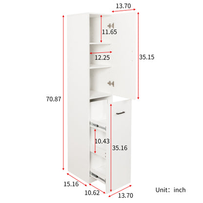 Kitchen Pantry Tall Cabinet with Pull-Out Multi-Tier Storage Shelf