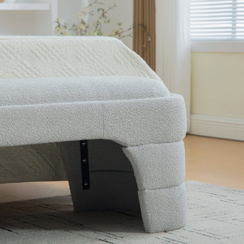 64.96inch Wide Modern Upholstered Armless Upholstered Bedroom Benches End of Bed Bench for Entryway, Ottoman Foot Stool for Living Room and Bedroom, Entryway,Light gray Boucle