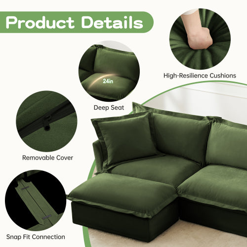 Green Slipcovered Chenille Deep-Seat 2-Seat Sofa,Removable Cover
