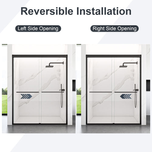 56"-60"W*72" H Semi-Frameless Double Sliding Shower Door, Bypass Shower Door, 1/4" (6mm) Thick SGCC Tempered Glass Door, Matte Black