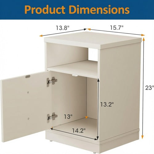 Beige Faux Drawer Nightstand with Door & Open Shelf