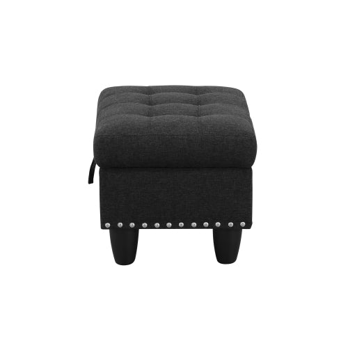 Rectangular Faux Leather Storage Ottoman Bench, Tufted Nailhead Trim Footrest with Hidden Storage Space