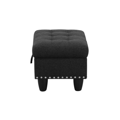 Rectangular Faux Leather Storage Ottoman Bench, Tufted Nailhead Trim Footrest with Hidden Storage Space