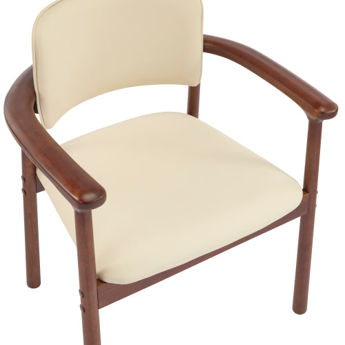 Set of 2 Beige PU Foam Dining Chairs, Dark Walnut Rubber Wood Frame 300lbs Weight Capacity
