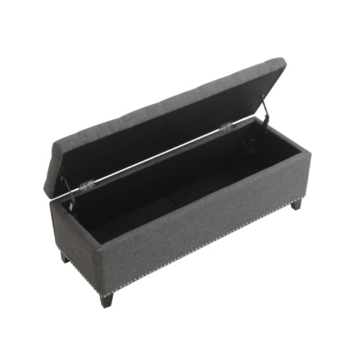 47.5inch  Storage Ottoman, Storage Bench with Safety Close Hinge, Linen Button-Tufted Ottoman for Living Room, Entryway, Hallway, Foot Rest, Support 500lbs - Dark Grey