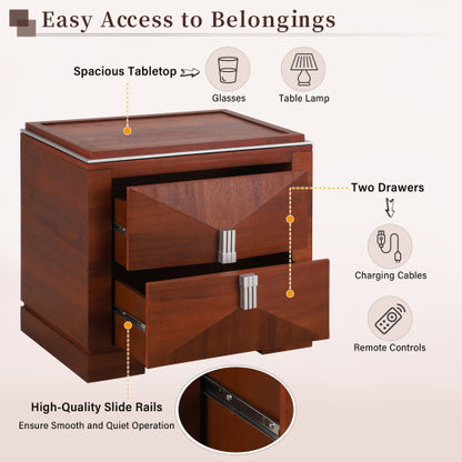 Mid-Century Modern Nightstand, 2 Drawers Wide Sofa Side Table,Wood Diamond Shaped End Table with Storage,Closet with Heavy Duty Base,Small Bedside Table for Bedroom,Living Room,Entrance, Dark Brown