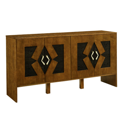 60 inch Mid Century Modern Sideboard Buffet Cabinet with Storage, TV Media Console, Storage Cabinet with Geometric Pattern & Adjustable Shelves for Kitchen Dining Living Room Entryway Hallway, Walnut