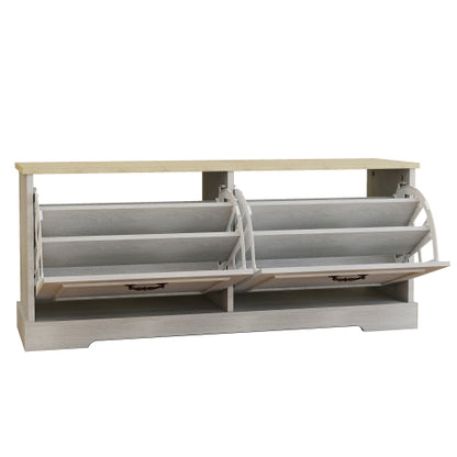 Shoe Storage Bench with 2 Flip Drawers and Adjustable Shelf for Entryway, Hallway, Bedroom-Antique White