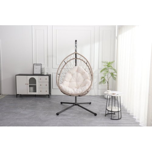 Outdoor Egg-shaped Hanging Chair with Stand, Patio Egg-shaped Swing Chair, Indoor Rocking Chair, Outdoor Hammock Egg-shaped Chair, Beige