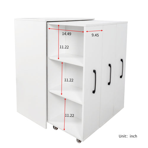 3-Tier Freestanding Pull-Out Door Mobile Bookcase Multi-Grid Storage Cabinet with Universal Wheels