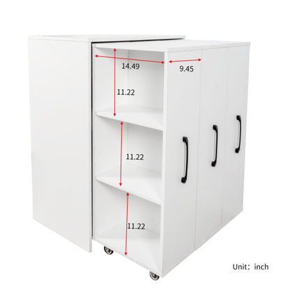3-Tier Freestanding Pull-Out Door Mobile Bookcase Multi-Grid Storage Cabinet with Universal Wheels