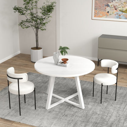 3-Piece Round Dining Set, Trestle Base Table & 2 Boucle Fabric Chairs