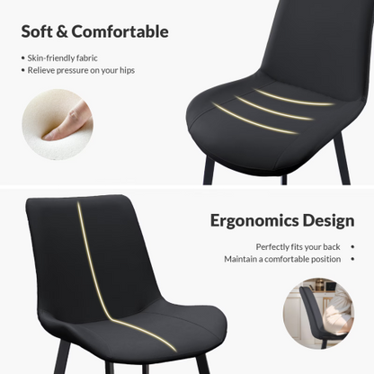 Set of 2 Black PU Leather Dining Chairs, Carbon Steel Metal Legs 330 LBS Weight Capacity