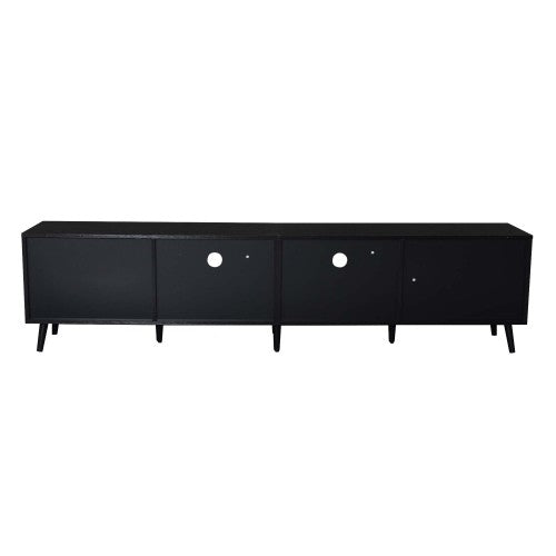 78.74 Inch Farmhouse Rattan TV Stand Solid Wood Leg Media Console Supports 85 Inch TV