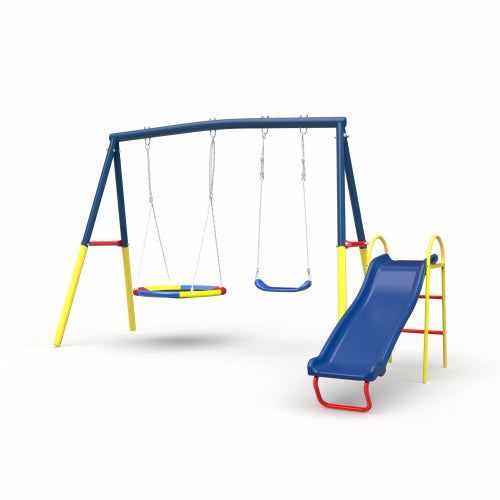 Swing Sets for Backyard with Kids Slide Outdoor Heavy-Duty Metal Playset 3 in 1 Swing Set with Slide